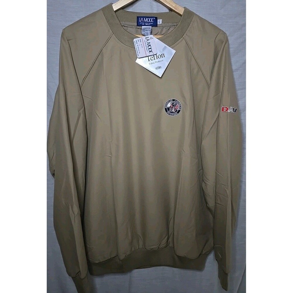 Vtg La Mode Active Sportswear Windbreaker Golf, Sz Large, DA Veterans, Tan, NWT